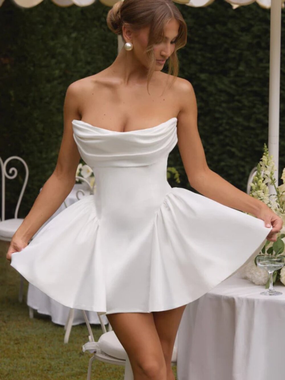 BABYBOO Trinity Dress Womens Medium White Satin Corset Mini Bridal Party